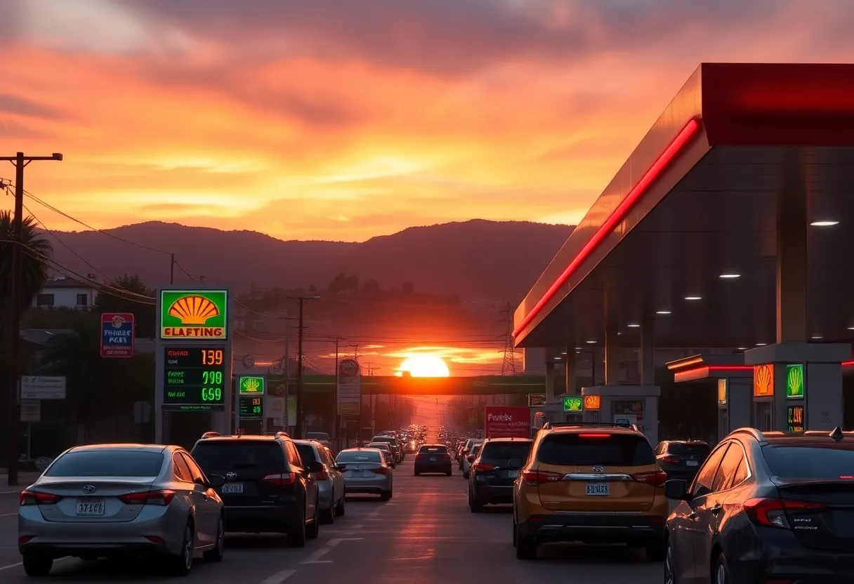 View of a California gas station with rising fuel prices