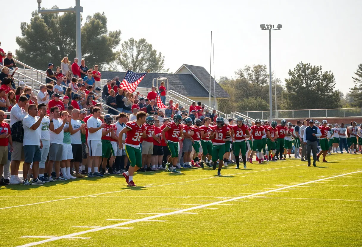 High school football players in action during a game