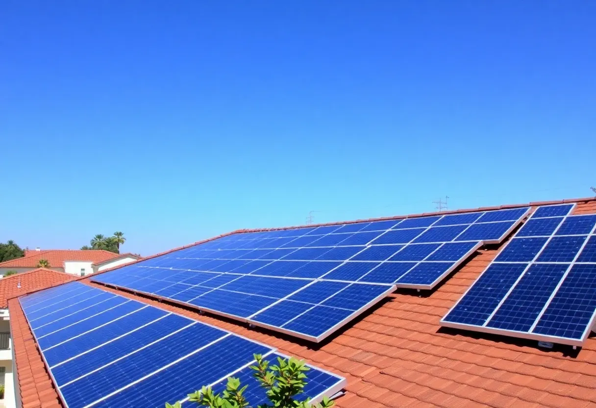 Rooftop solar panels in California harnessing renewable energy