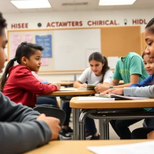 Students from charter and public schools learning together in a classroom.
