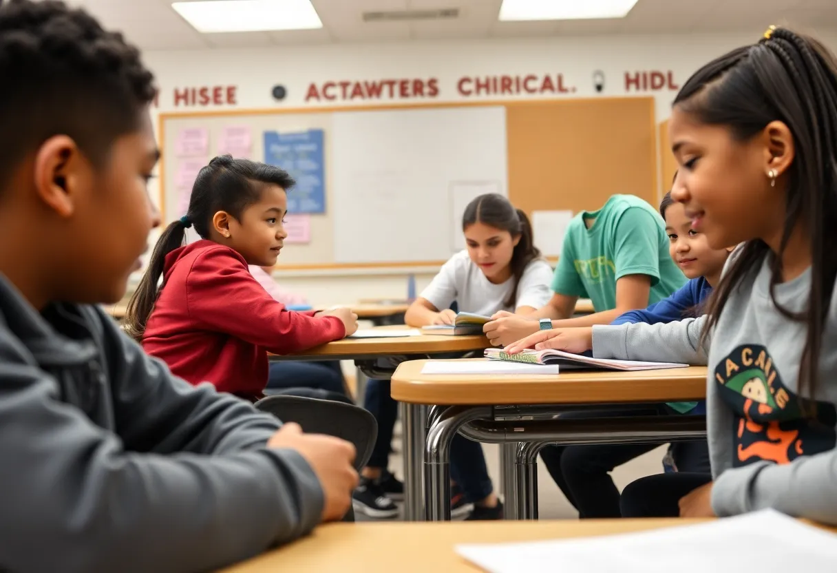 Students from charter and public schools learning together in a classroom.