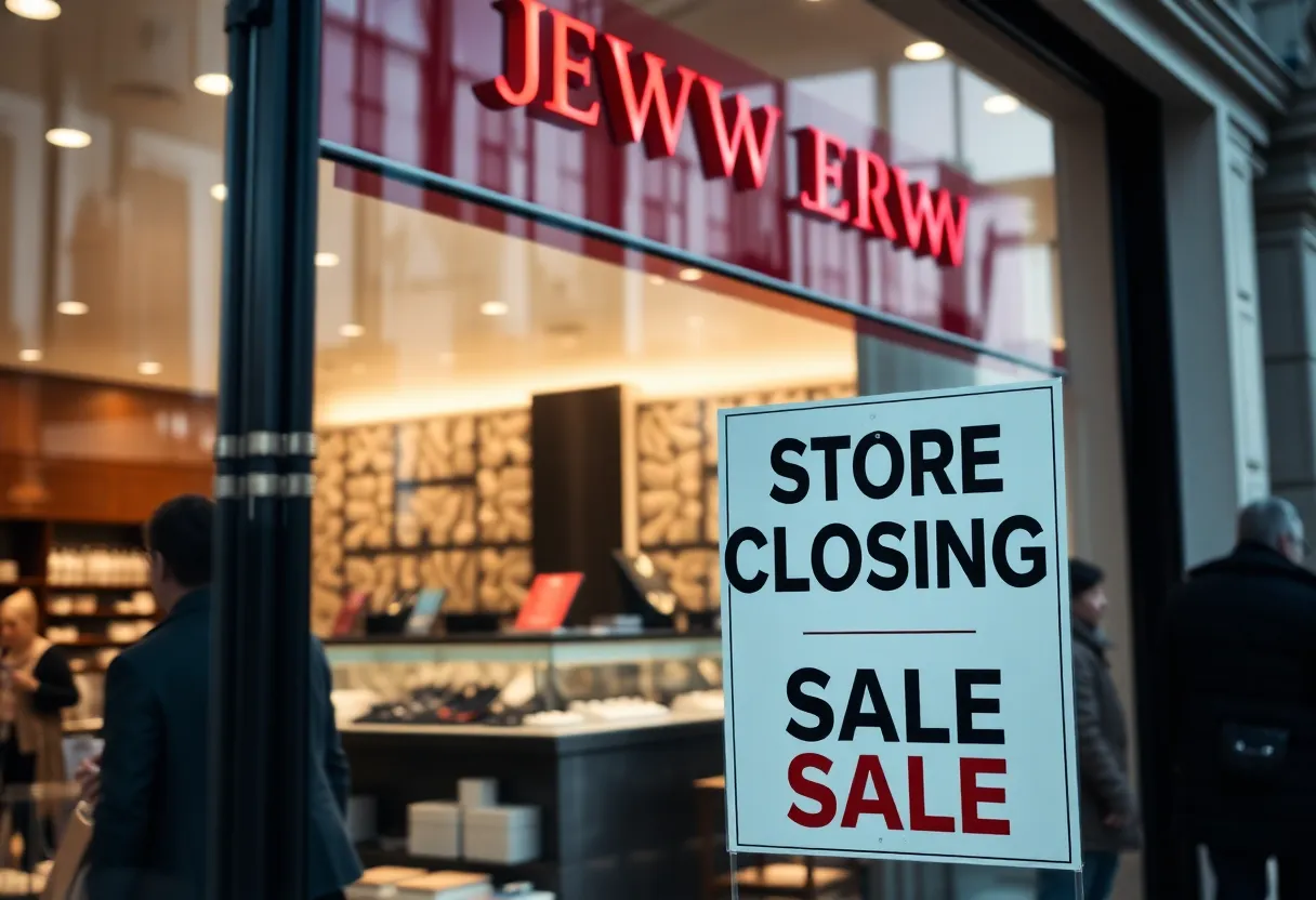 Outside view of a Claire's store with a closing sale sign