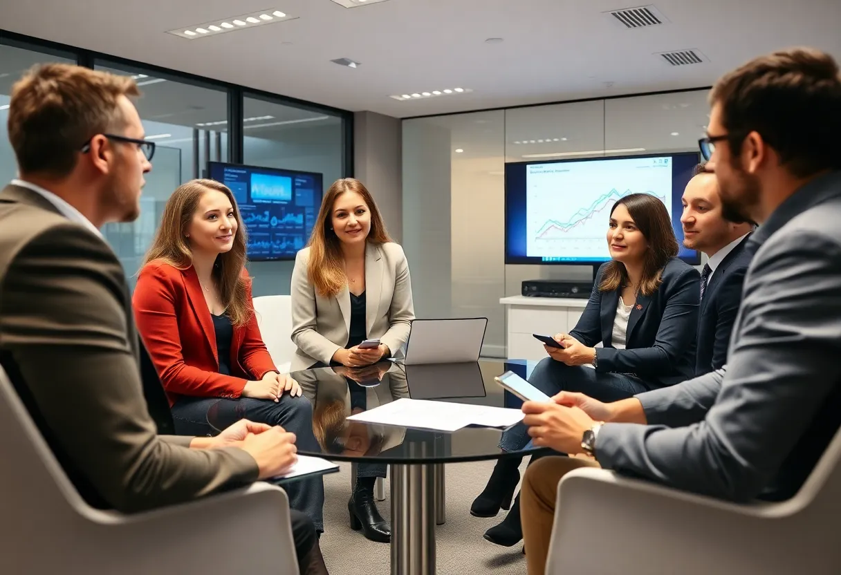 Business professionals discussing climate disclosure regulations