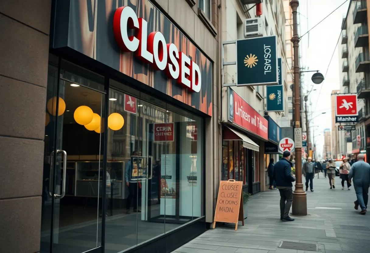 Closed retail store with a neighborhood background