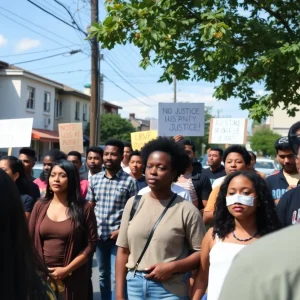 Diverse community members standing together in support of local safety