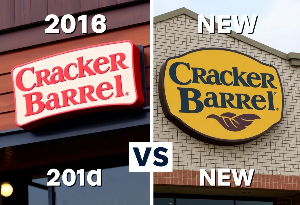Comparison between the old and new logos of Cracker Barrel restaurant