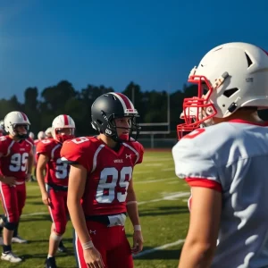 Dos Palos Broncos team practicing on the football field