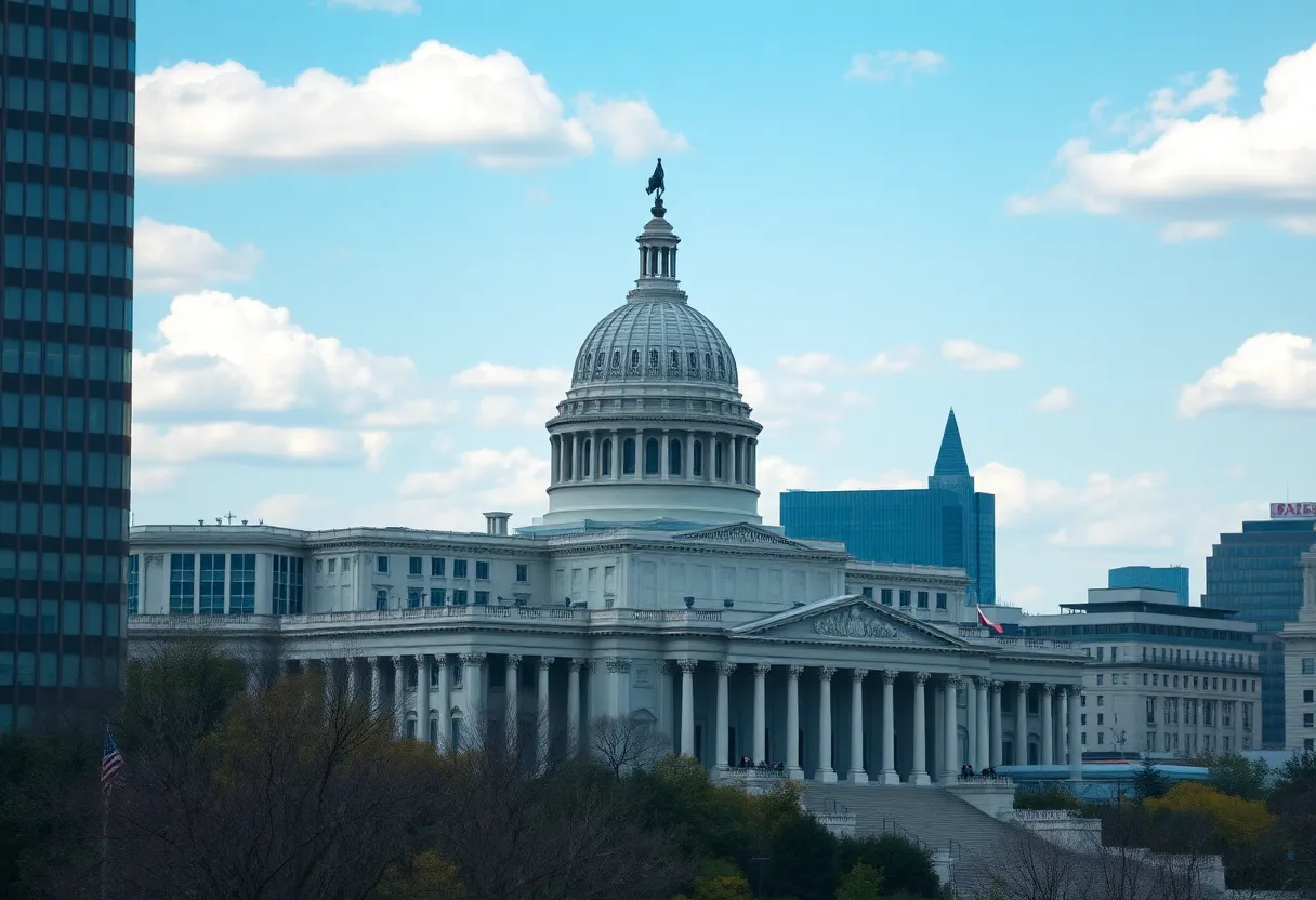 Cityscape of a federal building highlighting governance issues