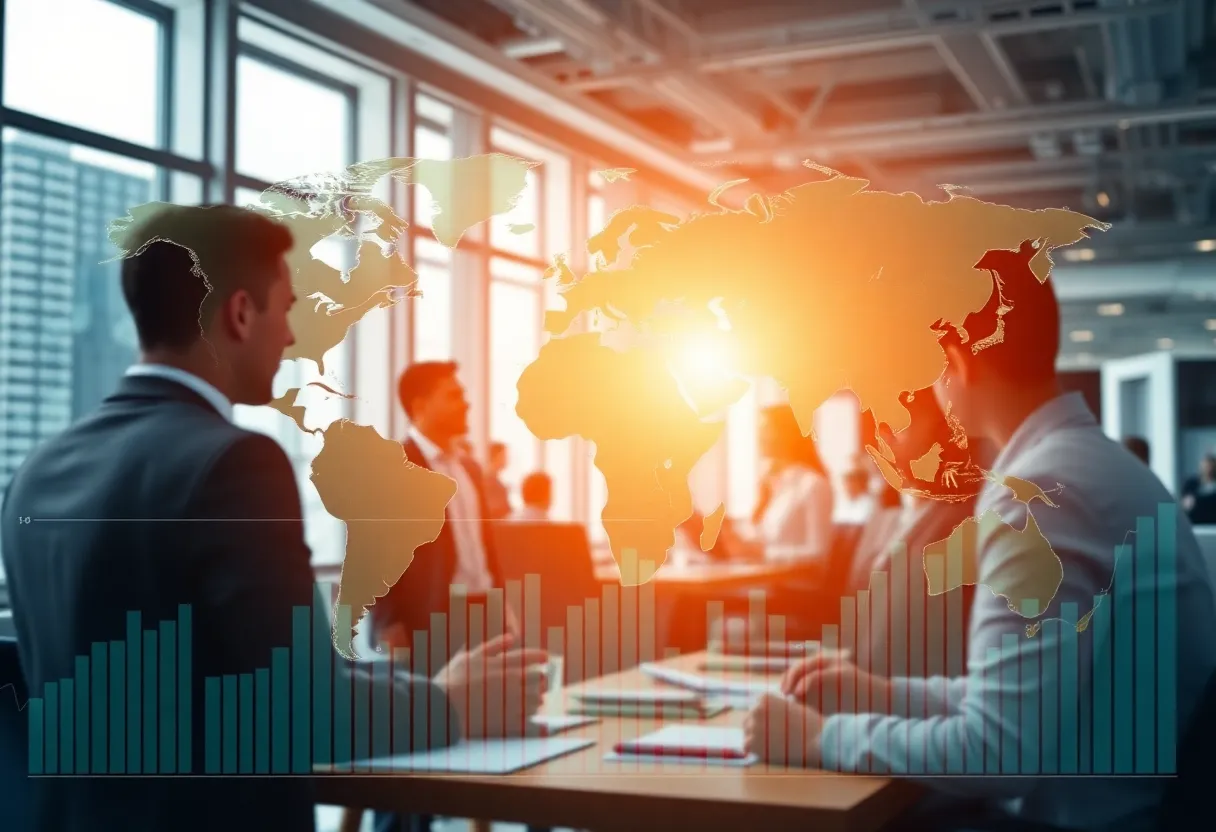 A lively financial market scene indicating global market rally