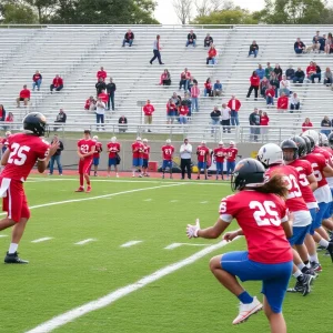 Golden Valley High School football team practicing on the field