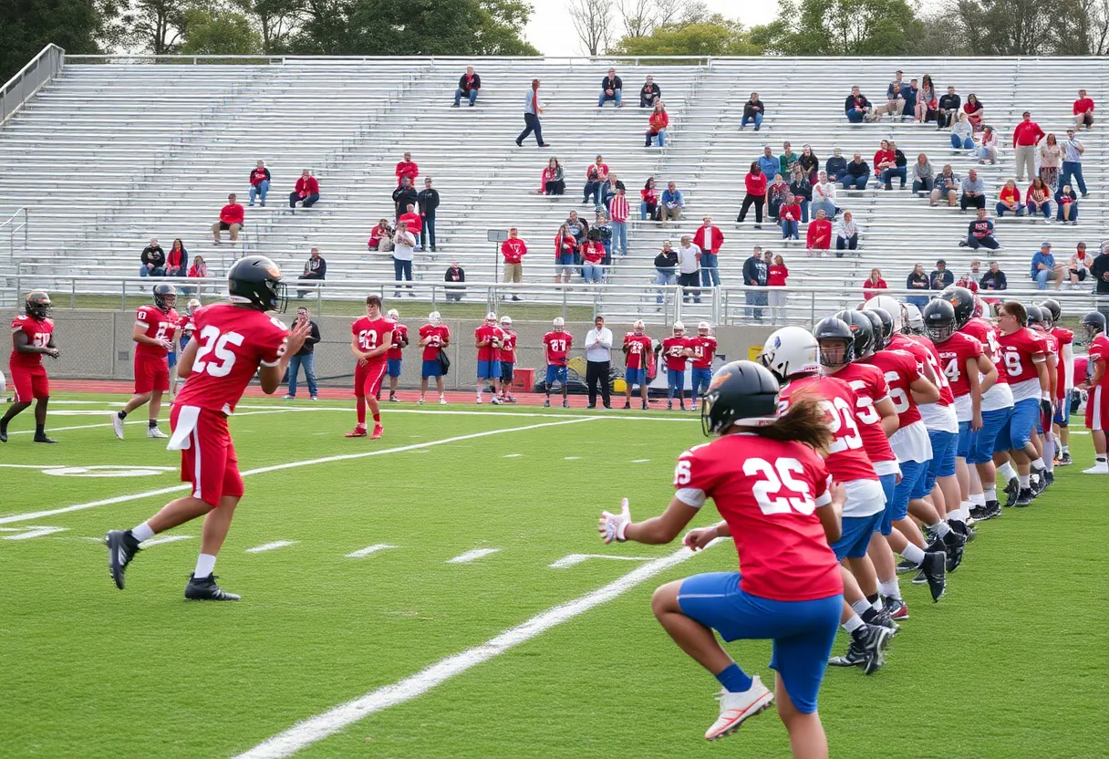 Golden Valley High School football team practicing on the field