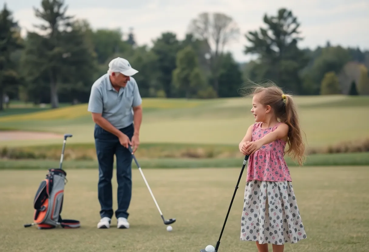 Father and daughter enjoying a game of golf together