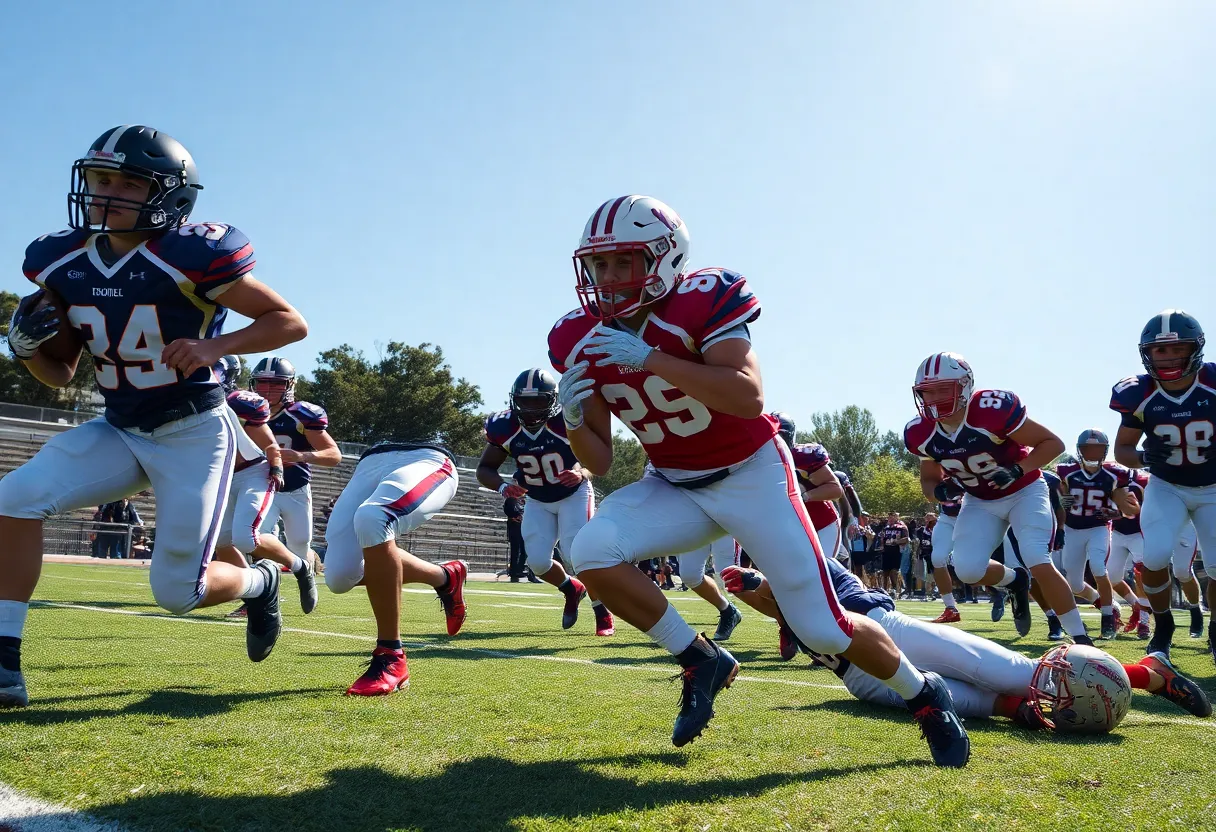 High school football players engaged in a competitive game