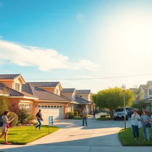 Suburban neighborhood in Los Angeles showcasing homes and families