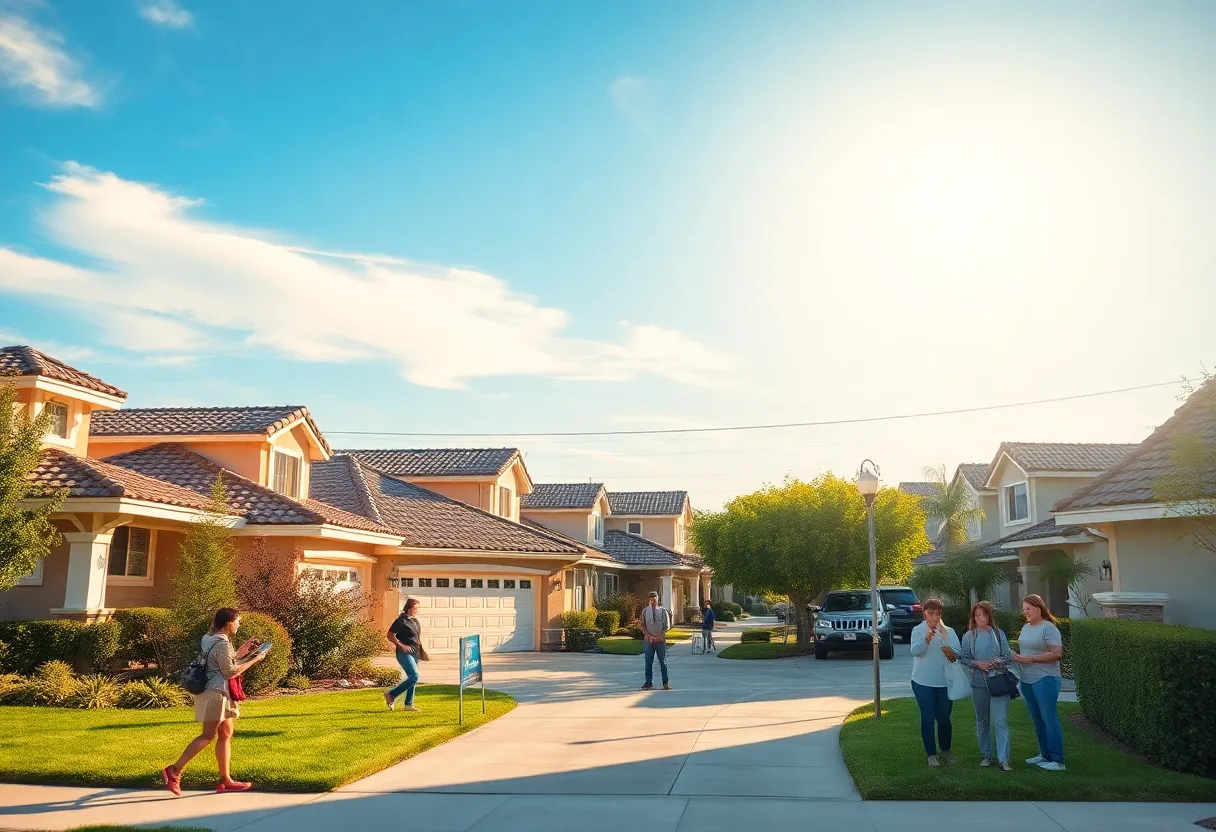 Suburban neighborhood in Los Angeles showcasing homes and families