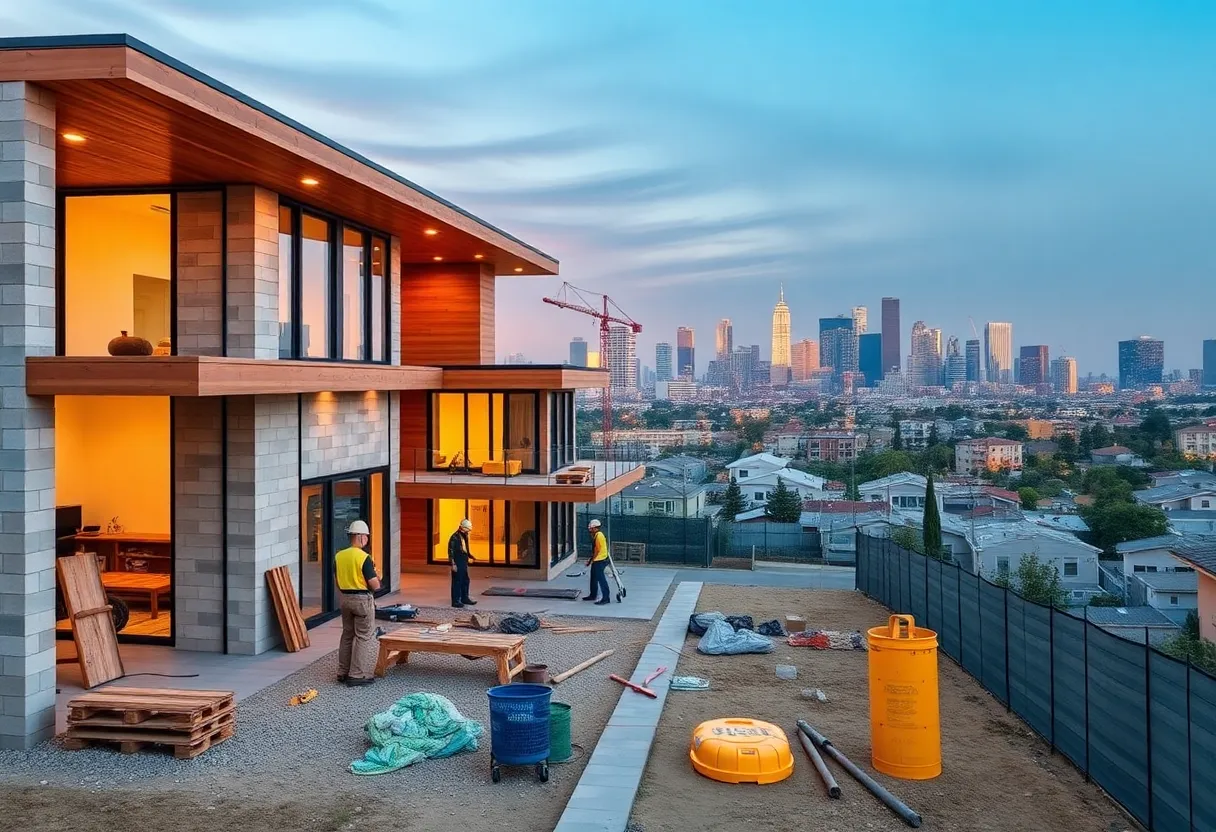 Builders working on a residential construction project in Los Angeles