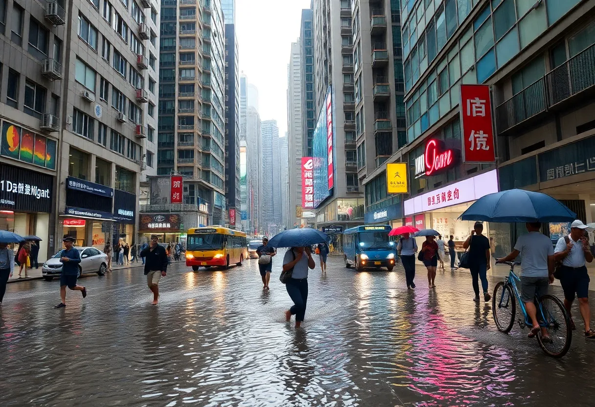 Severe flooding in Hong Kong streets due to heavy rainfall