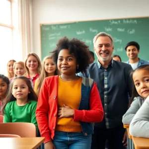 Classroom scene depicting students and teachers amidst immigration concerns