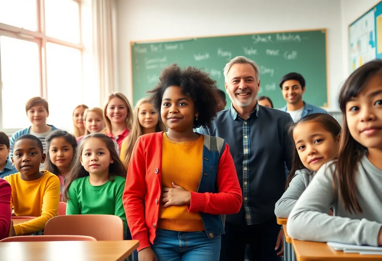 Classroom scene depicting students and teachers amidst immigration concerns