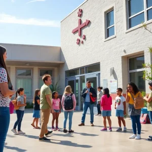 Students and teachers in a Los Angeles school highlighting community support and education.