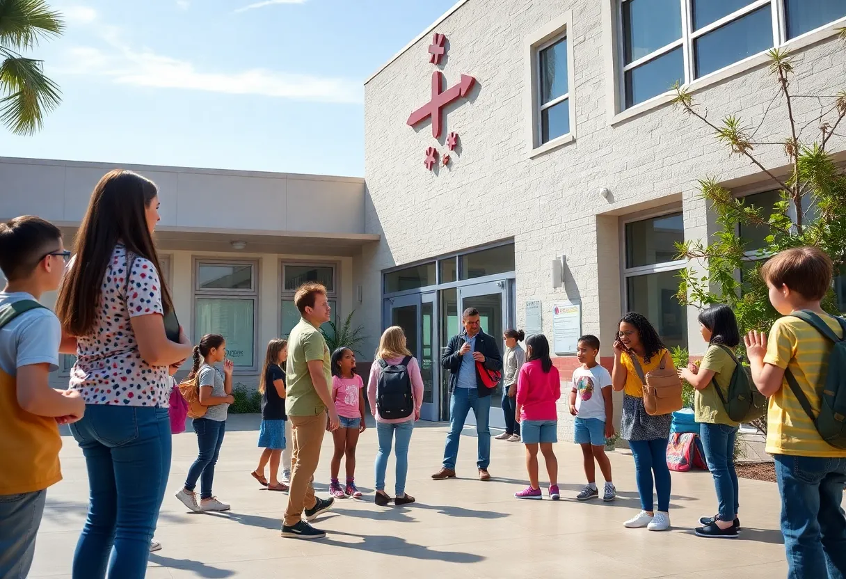 Students and teachers in a Los Angeles school highlighting community support and education.