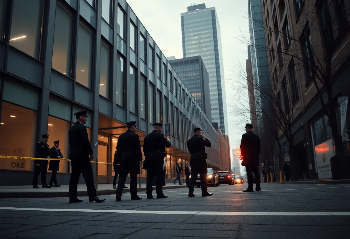 Scene of an office building in Midtown Manhattan after a tragic shooting
