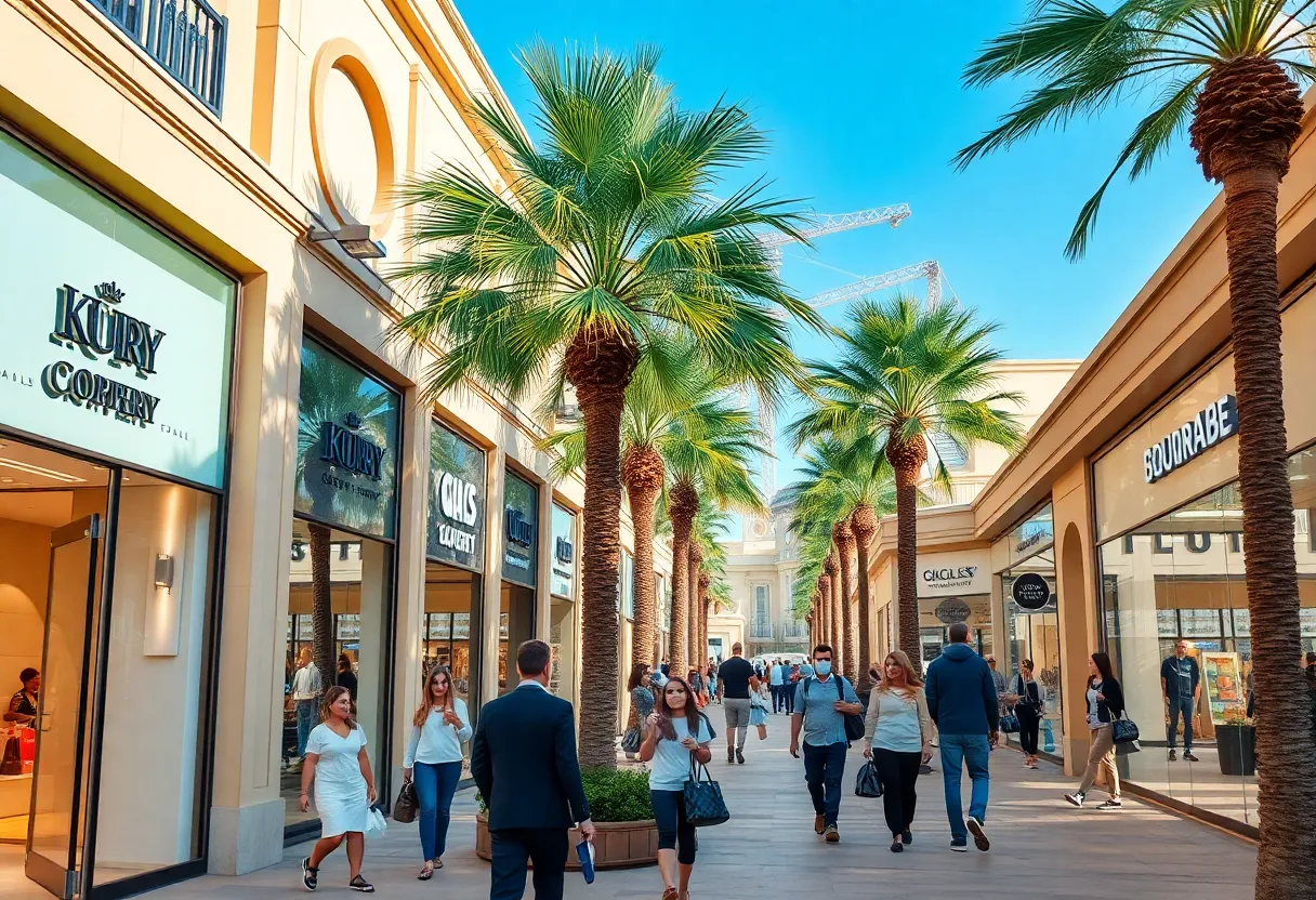 Outdoor mall featuring Nordstrom and other luxury retailers