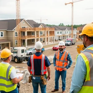 Construction site in North Carolina with residential and commercial buildings being developed.
