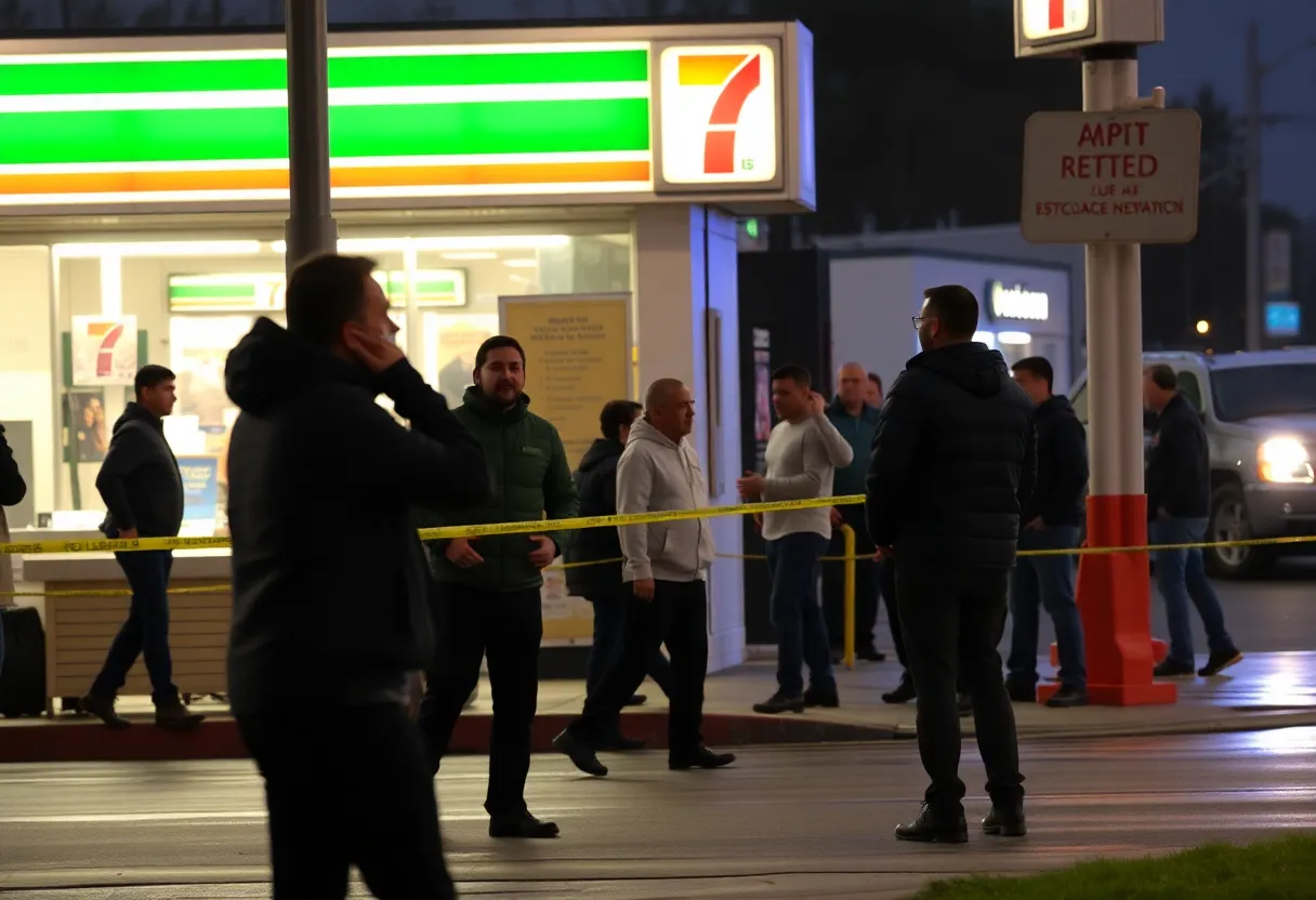 Scene of an assault near a 7-Eleven store in North Hollywood.