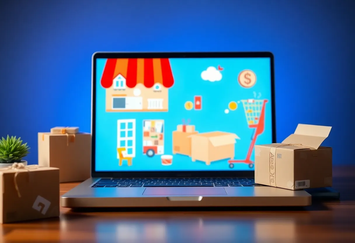 Illustration of online shopping for home goods