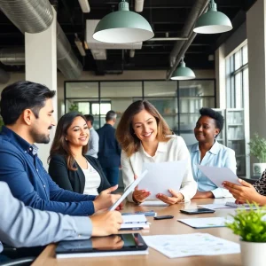 Diverse real estate agents working together in an office setting