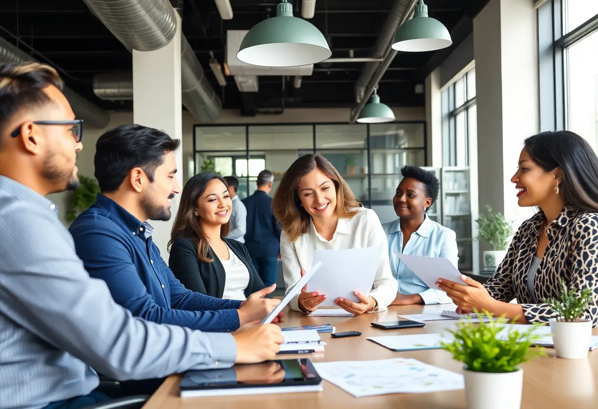 Diverse real estate agents working together in an office setting