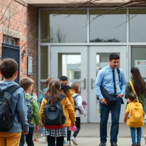 Students and educators at a school implementing safety measures