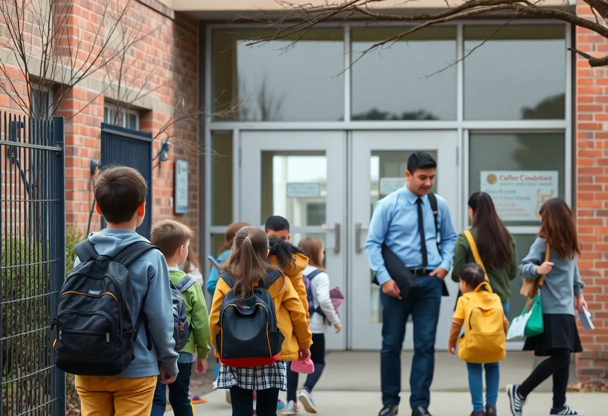 Students and educators at a school implementing safety measures