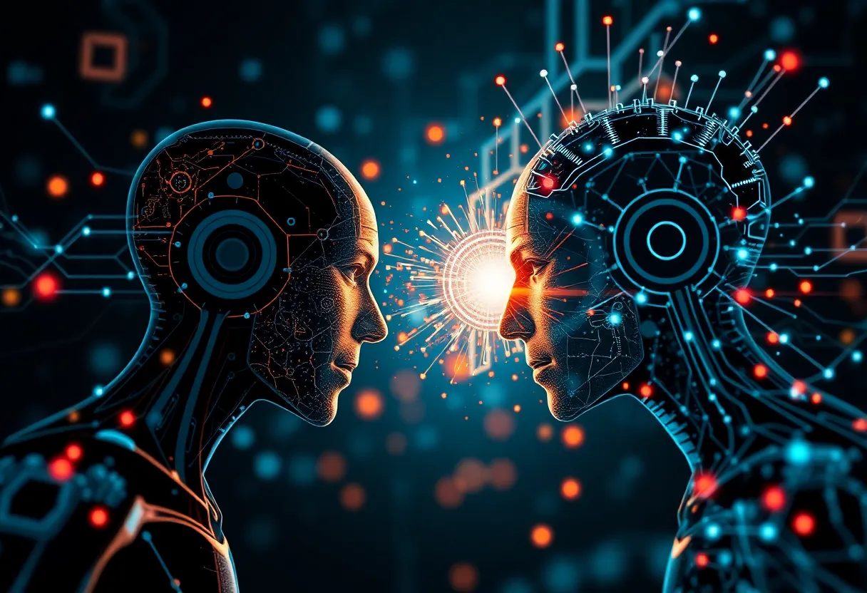 Artwork representing the rivalry between two tech leaders in Silicon Valley.