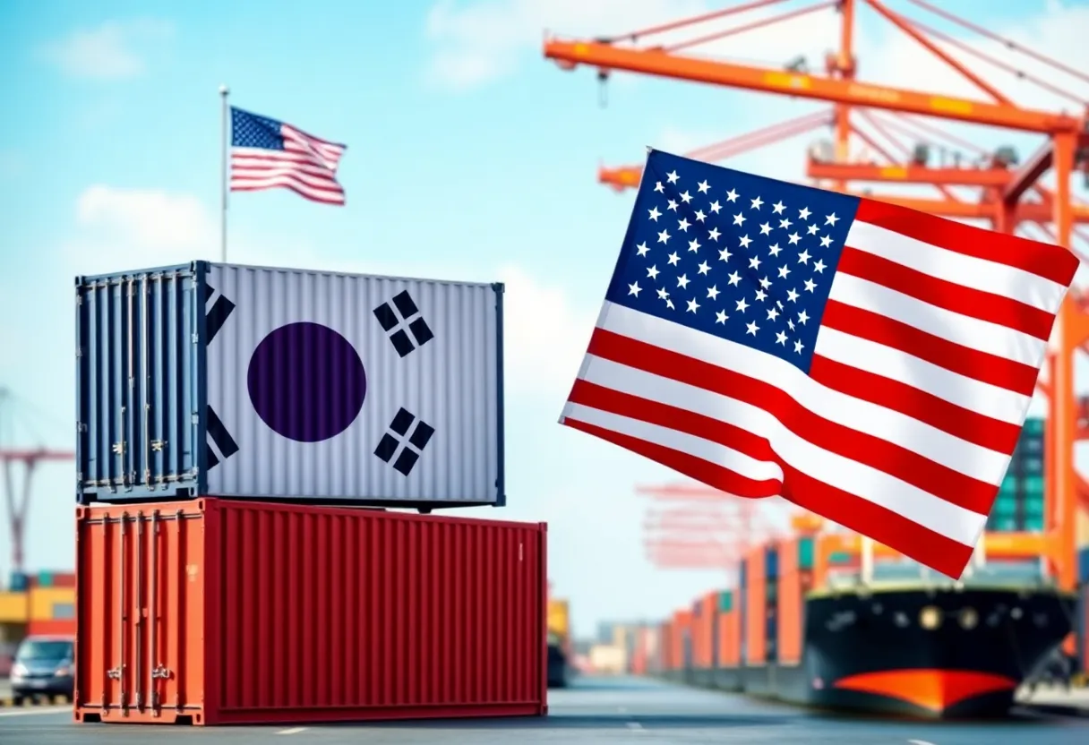 Conceptual image of international trade between South Korea and the USA