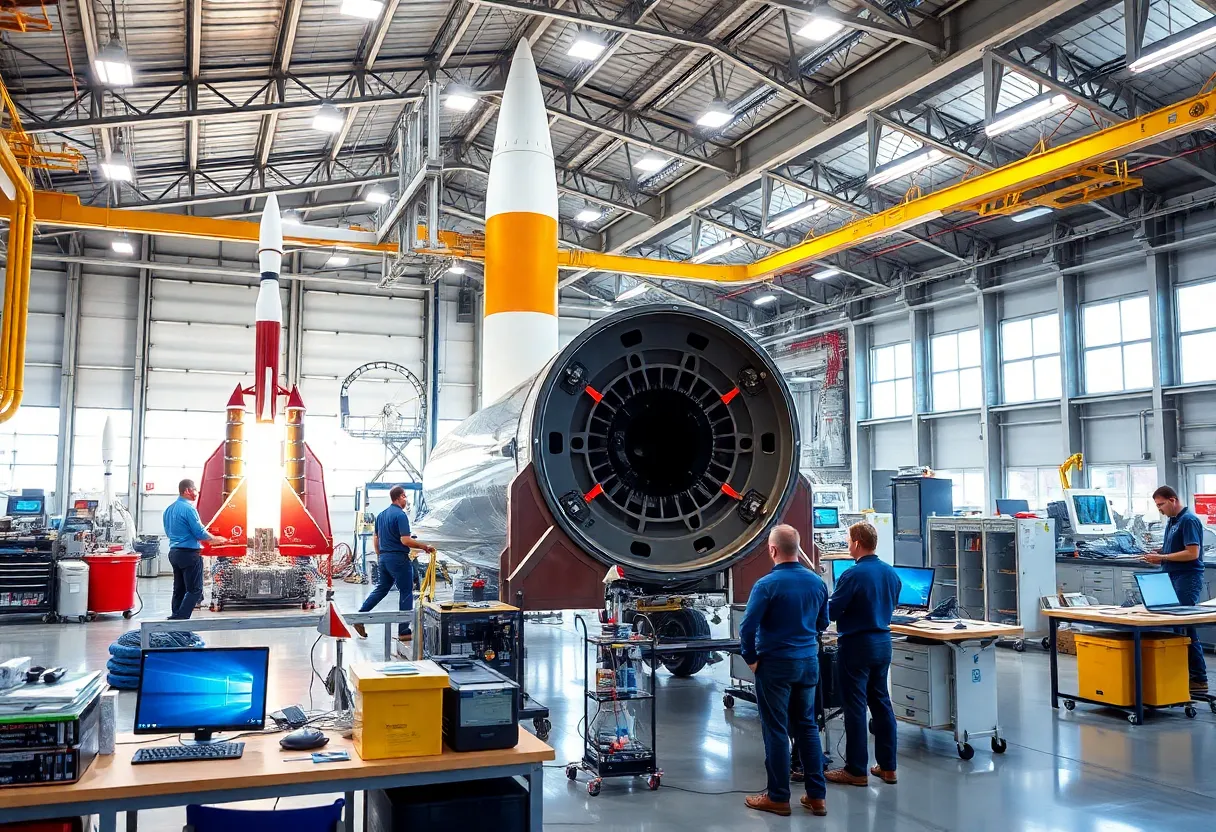 A vibrant scene of aerospace professionals and innovation in Southern California.