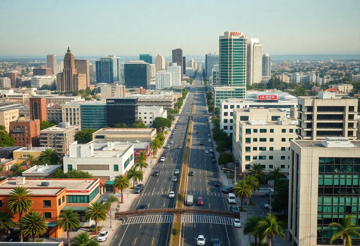 An urban scene depicting the job market in Southern California