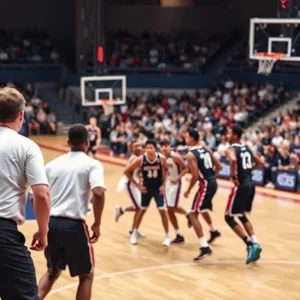 Basketball players of the Sparks competing on the court