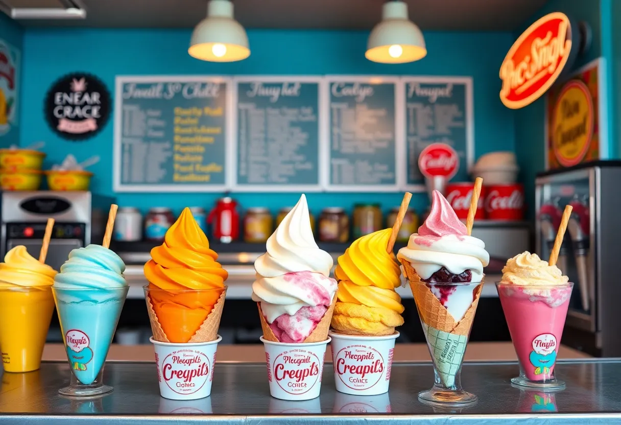 Assorted Thrifty Ice Cream flavors in cones and cups