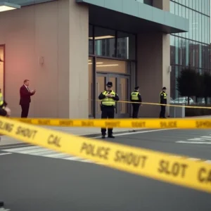 Police investigating a shooting scene in an office building