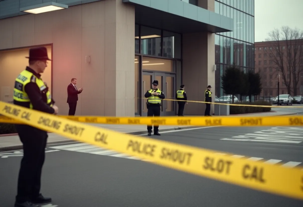 Police investigating a shooting scene in an office building