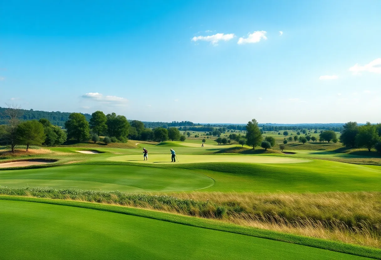 Scenic view of Trump golf course in Scotland with players