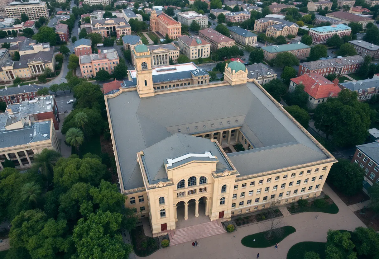 Aerial view of UCLA campus showcasing its buildings
