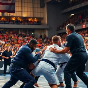 Competitors grappling at UFC BJJ 2 event in Las Vegas