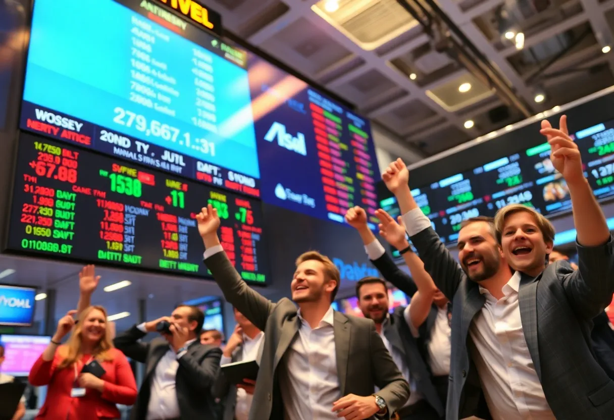 Investors celebrating the rise of U.S. stock markets