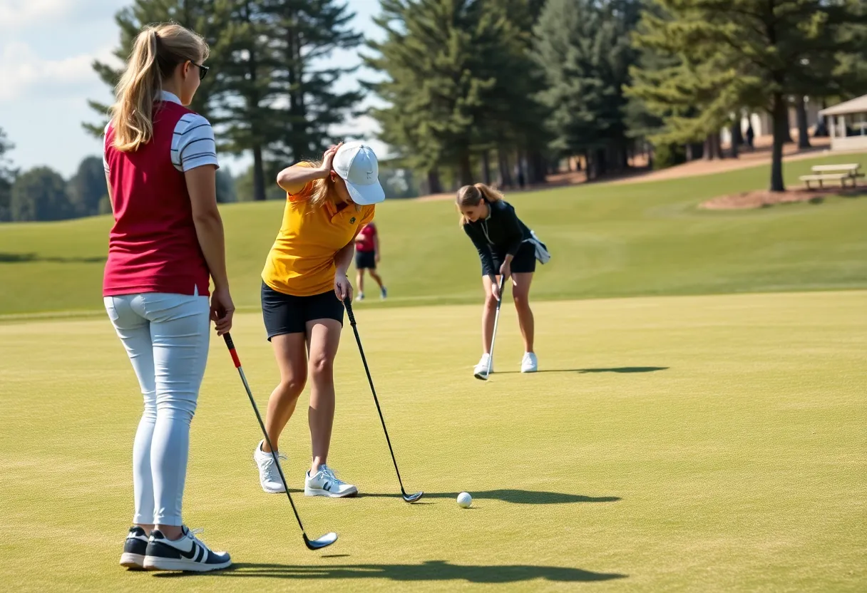 USC Women's Golf team practicing on the golf course
