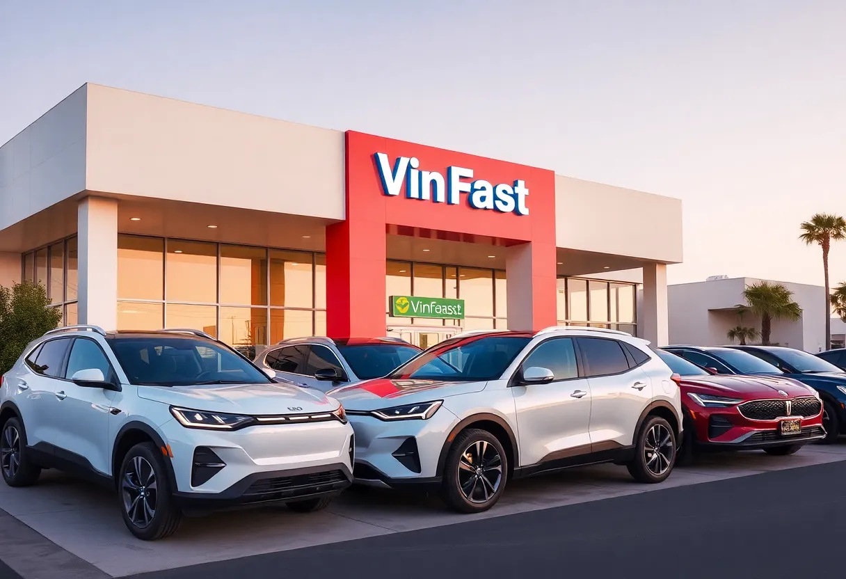 VinFast San Diego dealership with electric vehicles displayed