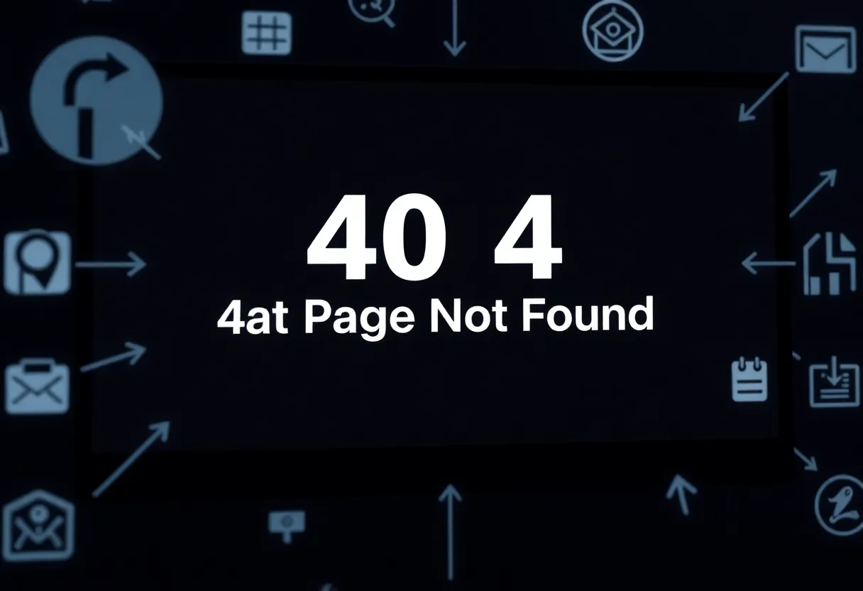 Computer screen showing a 404 Page Not Found error