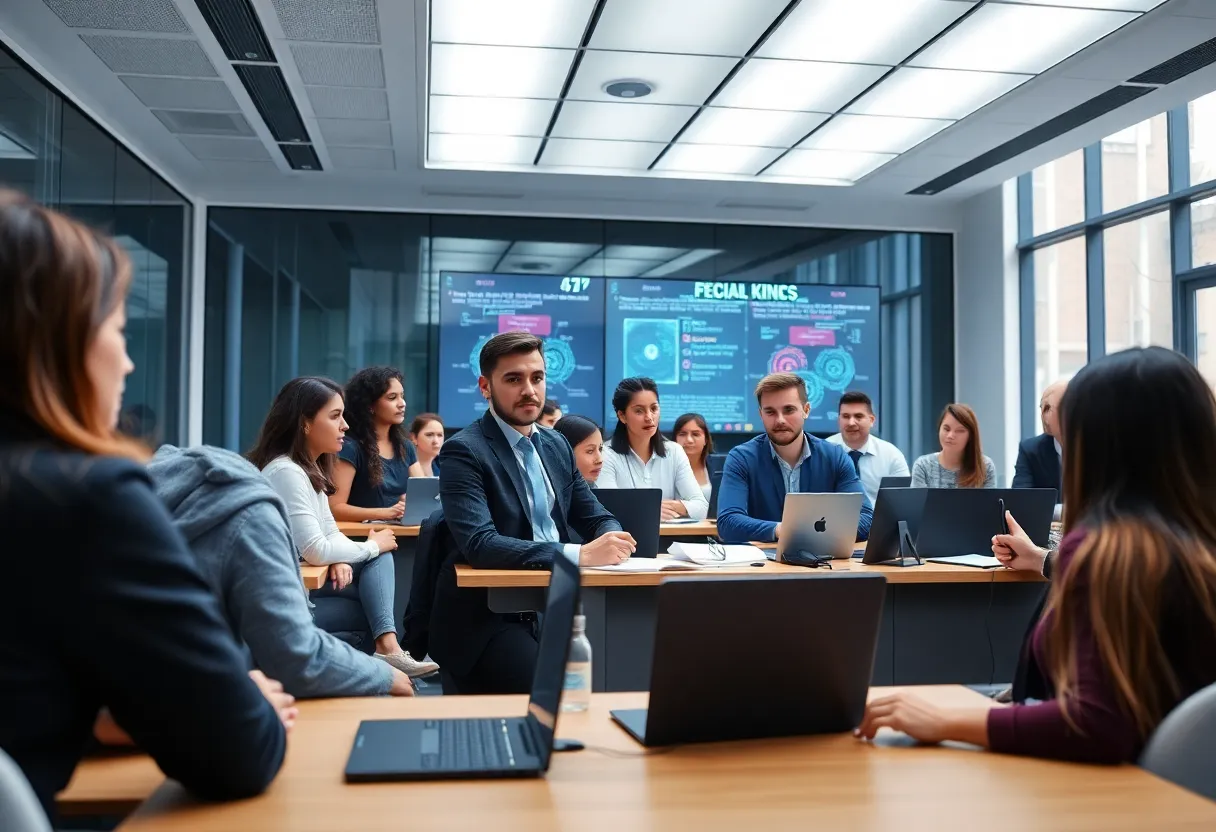 Students in a classroom studying Artificial Intelligence in Business at ASU